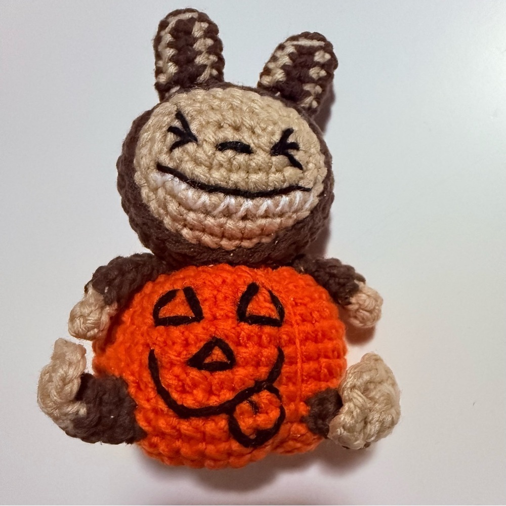 Handmade One of a Kind Labubu with Pumpkin Keychain